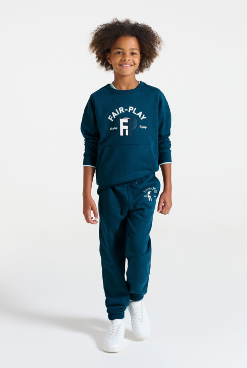 Pull molleton à poche bleu garçon 1