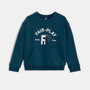 Blauer Pullover aus Molton mit Tasche für Jungen