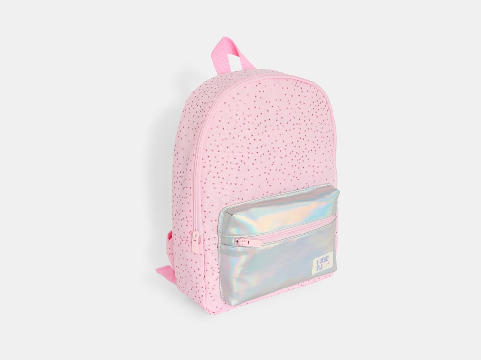 Sac à dos rose avec poche holographique Fille 1