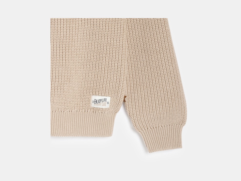 Pull col rond uni beige Garçon 2