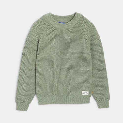 Pull Col Rond Uni Vert Garçon - Vert Avocat - 3A - OKAIDI