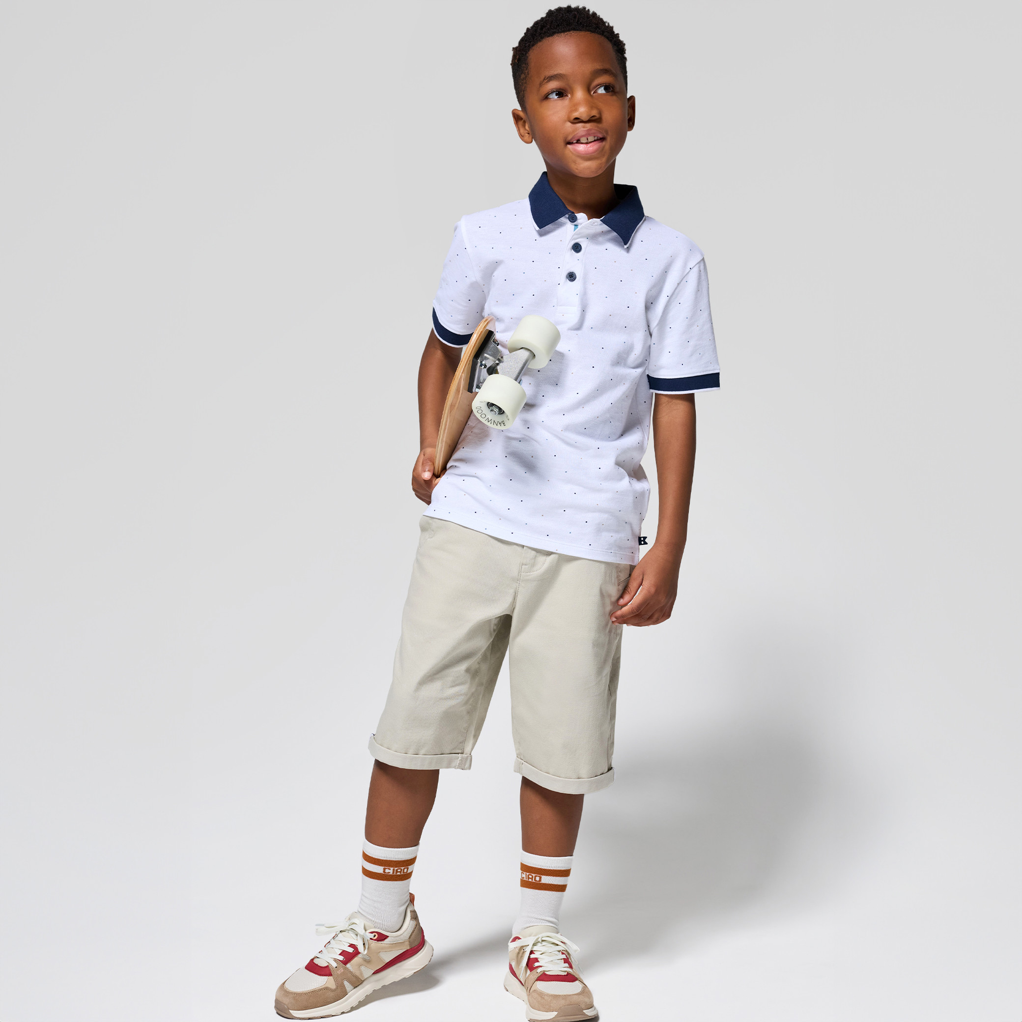 Polo maille piquée pois blanc garçon - Blanc