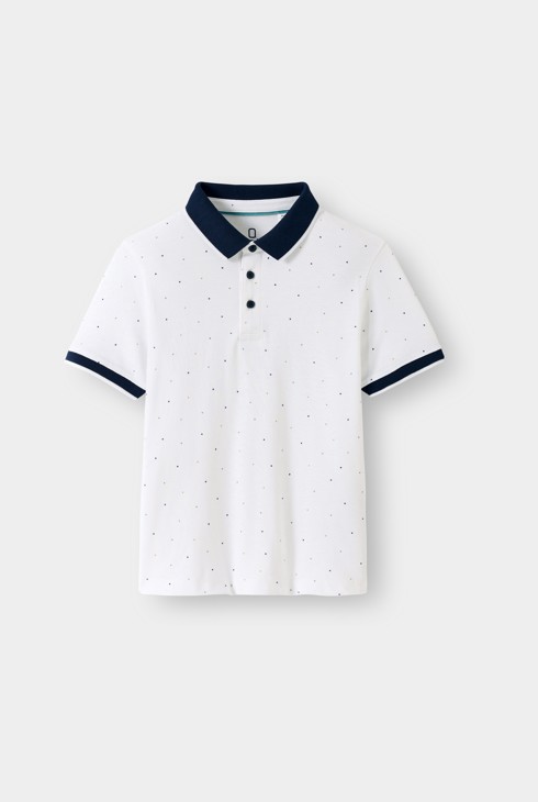 Polo maille piquée pois blanc garçon 2