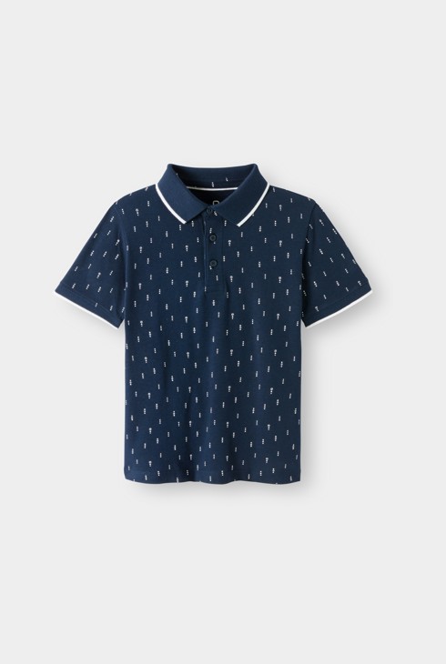 Polo maille piquée imprimé bleu marine garçon 1