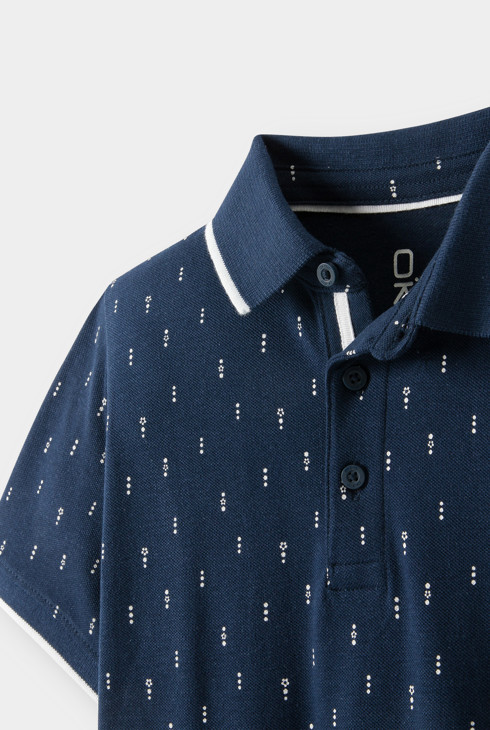 Polo maille piquée imprimé bleu marine garçon 2