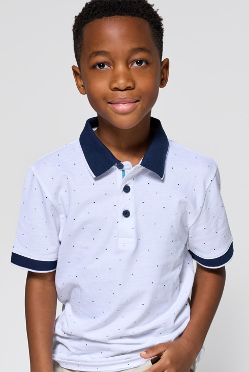 Polo maille piquée pois blanc garçon 1