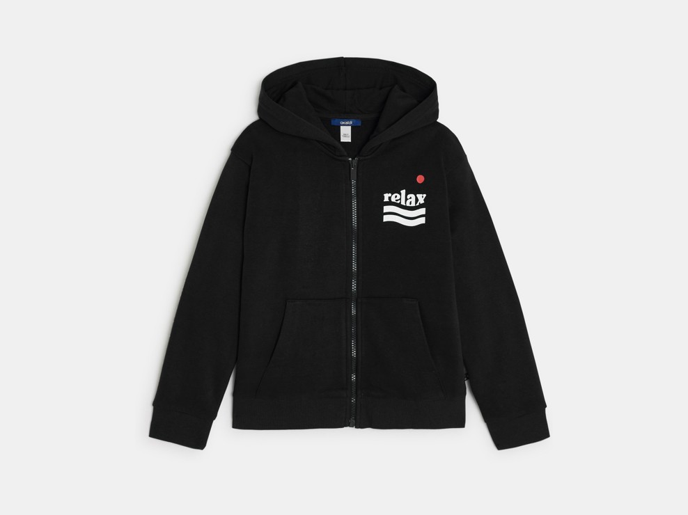 Schwarzes Sweatshirt mit Reißverschluss und Kapuze für Jungen 1