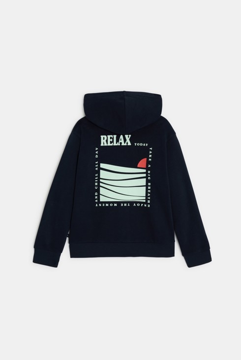 Sweat zippé à capuche bleu marine garçon 2