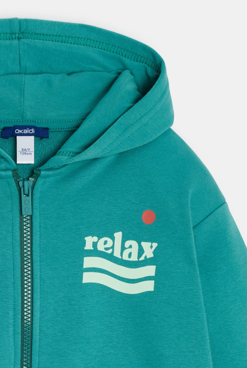 Zeleni pulover s patentnim zatvaračem i kapuljačom za dječake 2