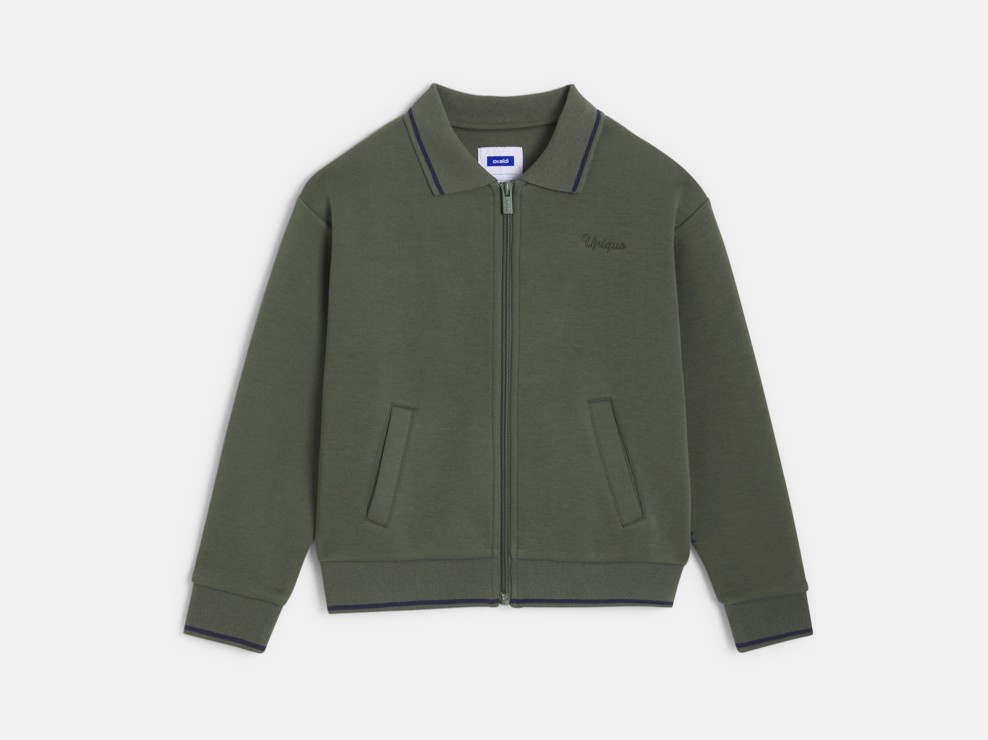 Sweat zippé col polo vert Garçon 1