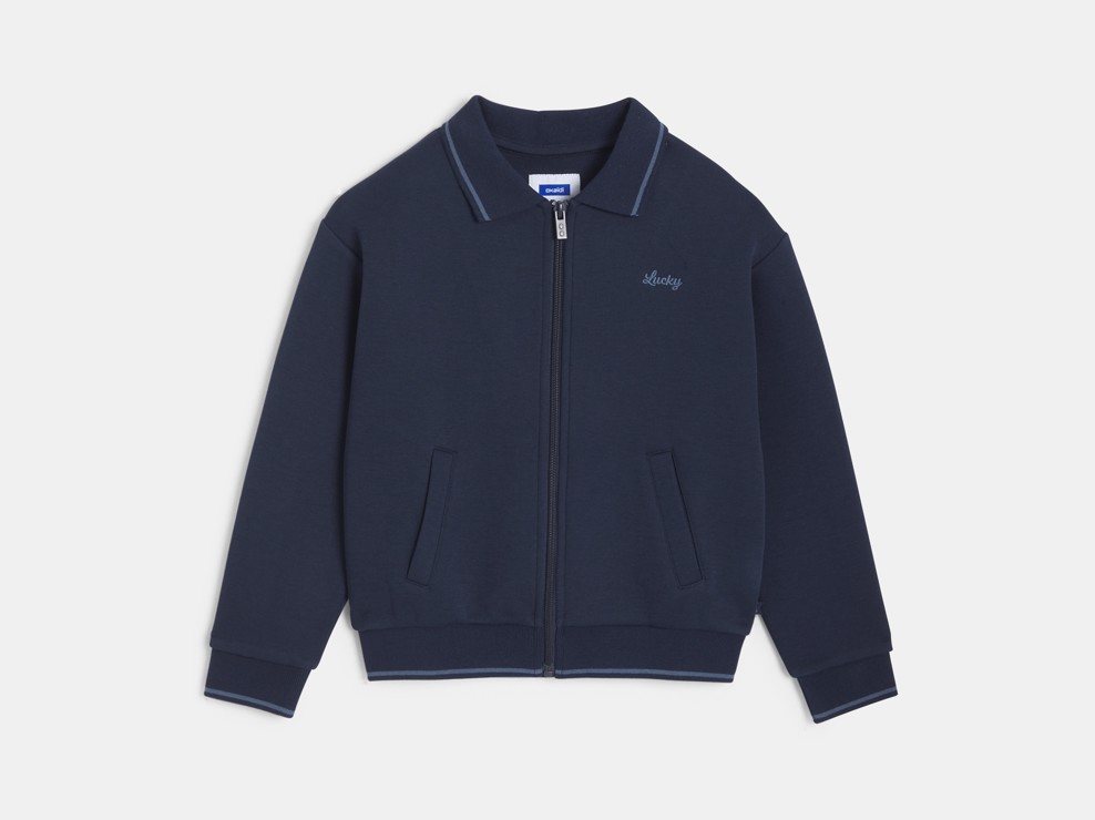 Sweat zippé bleu à col polo Garçon 1