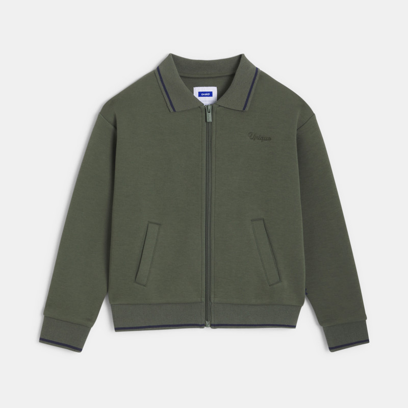 Sudadera con cremallera verde de cuello polo niño