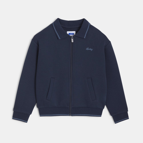 Sweat Zippé Bleu À Col Polo Garçon - Bleu Navy - 10A - OKAIDI