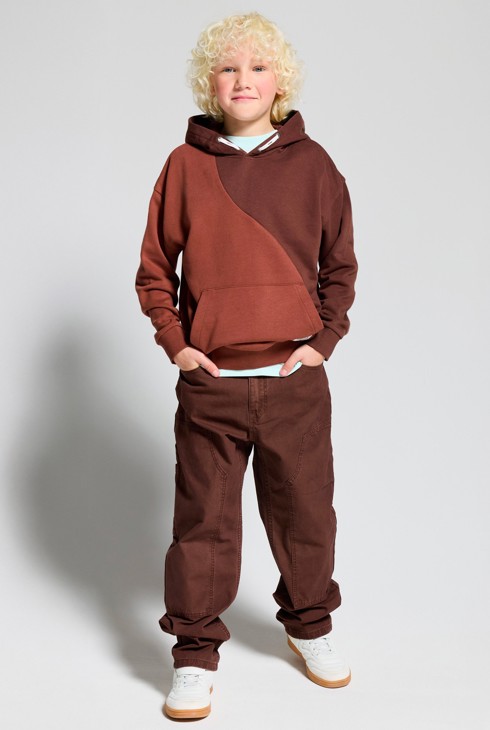 Smeđa colorblock majica s kapuljačom za dječake 1