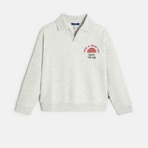 Pull Molleton Gris Garçon - Ecru Chiné - 4A - OKAIDI