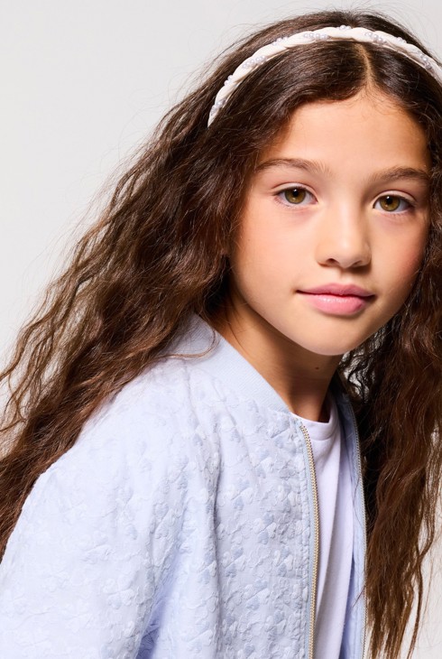 Witte stoffen diadeem met kralen voor meisjes 1