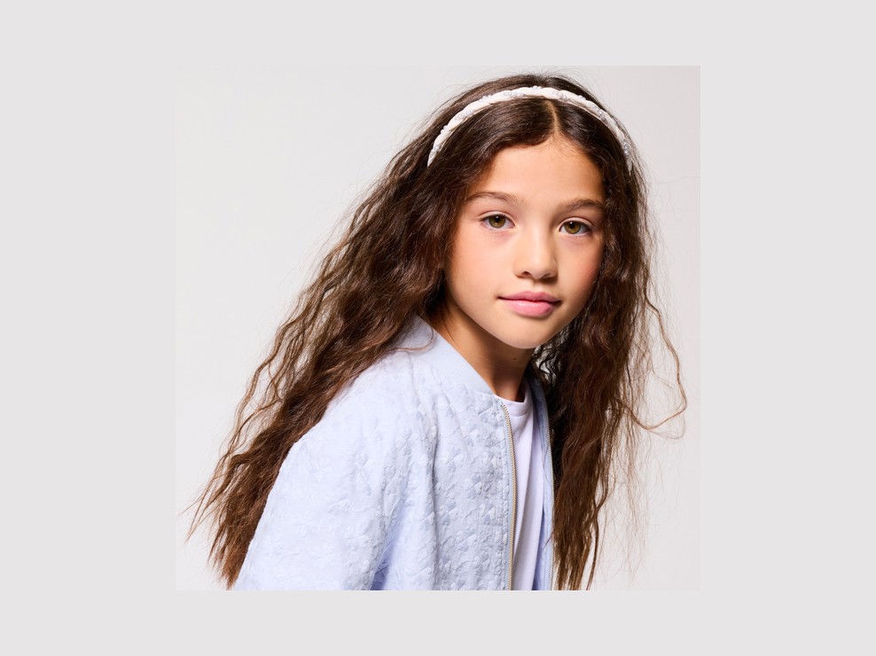 Diadème tissu et perles blanc fille 1