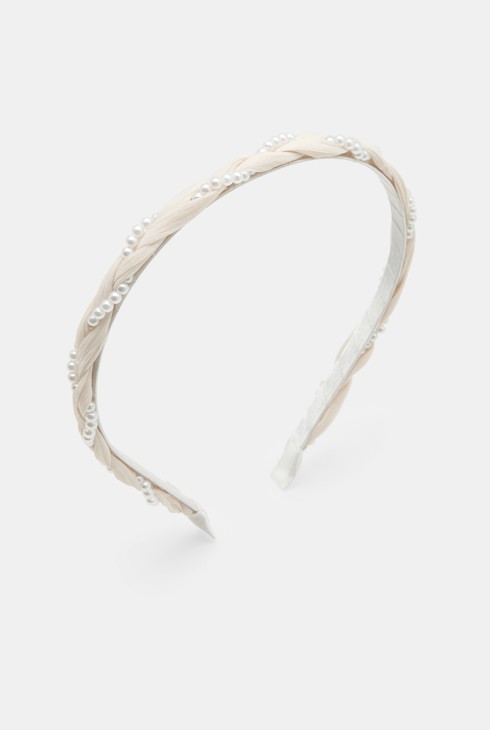 Witte stoffen diadeem met kralen voor meisjes 2