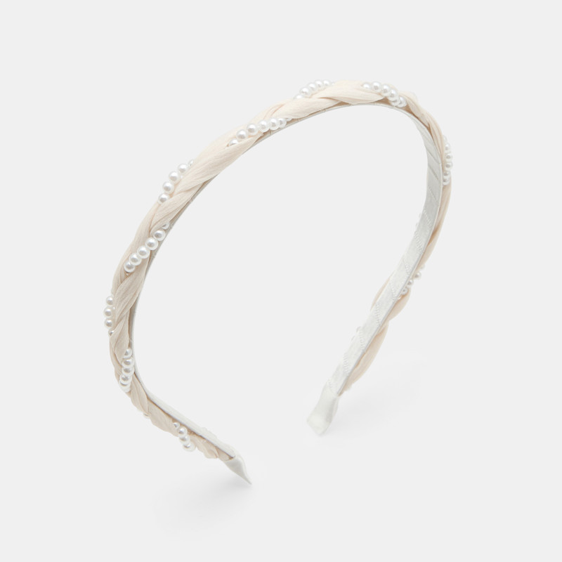 Diadem aus Stoff und Perlen weiß Mädchen