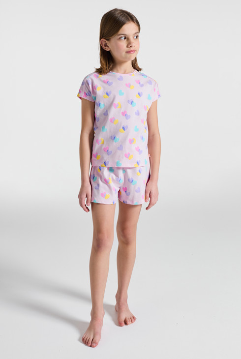 Pyjama court jersey coeur rose fille 1