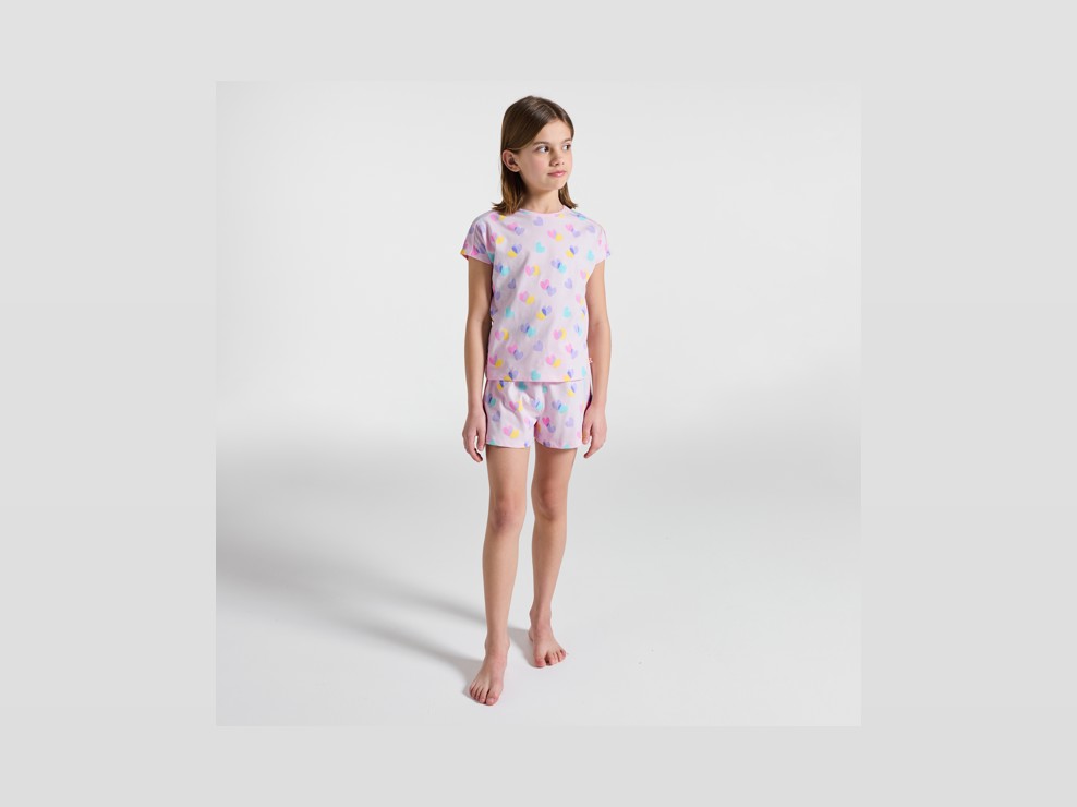 Pyjama court jersey coeur rose fille 1