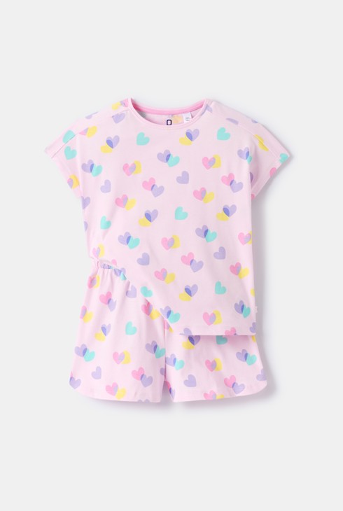 Pyjama court jersey coeur rose fille 2