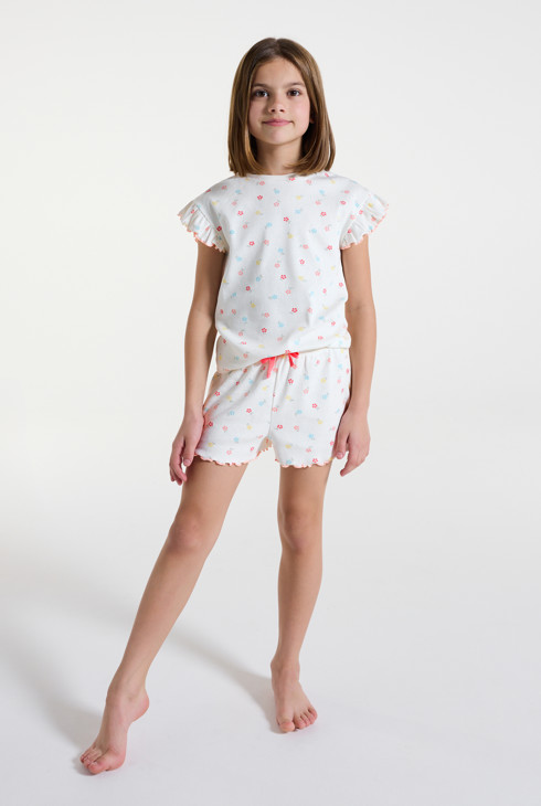 Ensemble de pyjama blanc à motif floral fille 1
