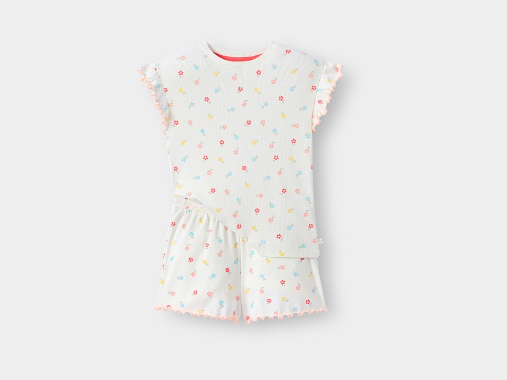 Ensemble de pyjama blanc à motif floral fille 2