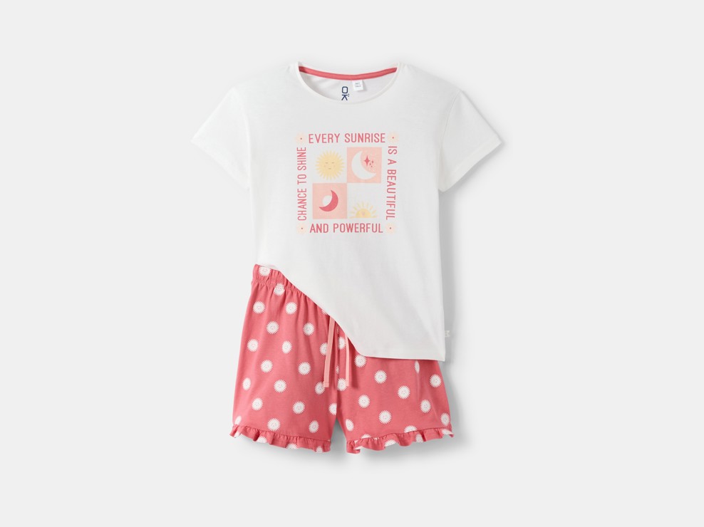 Roze korte pyjama met tekst voor meisjes 2