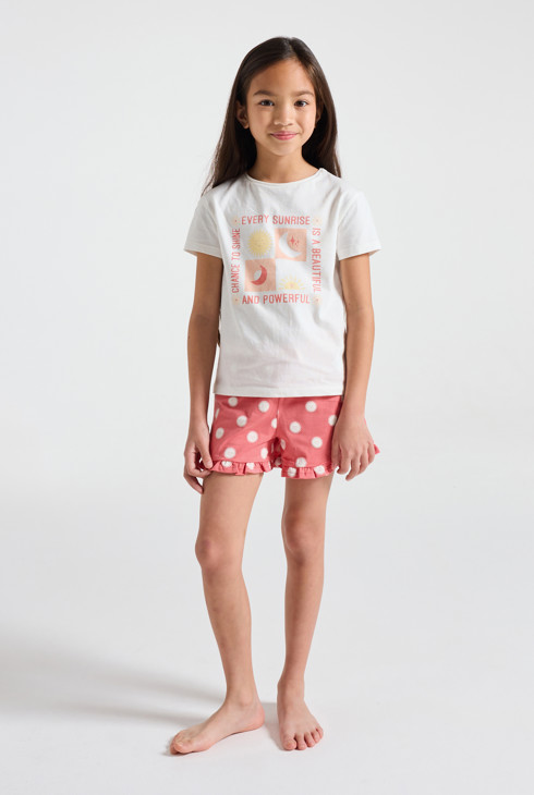 Girl's pink slogan short pyjamas 1