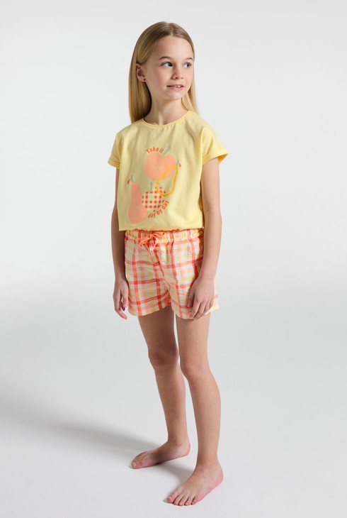 Pyjama court fruits jaune fille 1