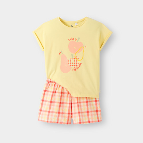 Pyjama Court Fruits Jaune Fille - Jaune Poussin - 3A - OKAIDI