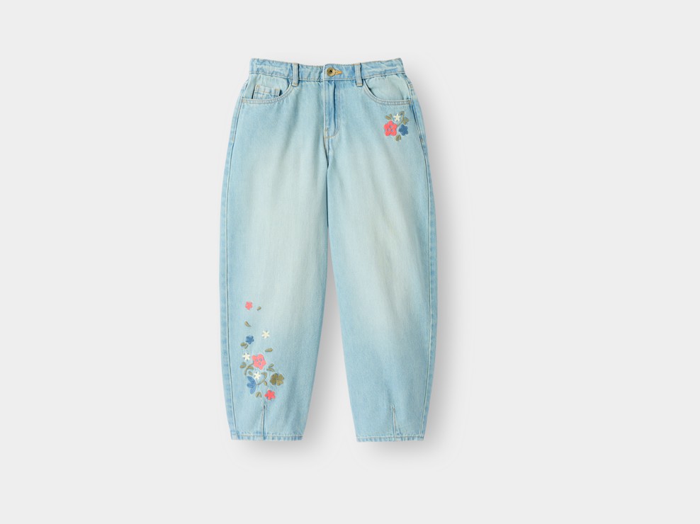 Jean fleuri bleu fille 2