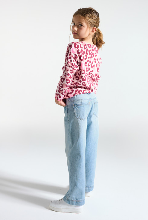 Lichtblauwe, wijde jeans met borduursels voor meisjes 1