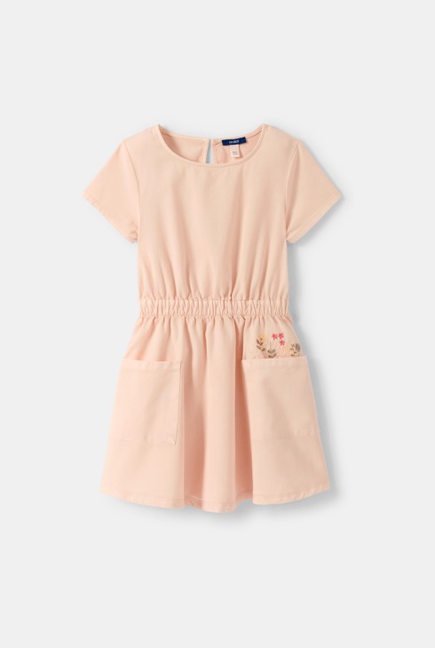 Robe brodée rose clair fille 1