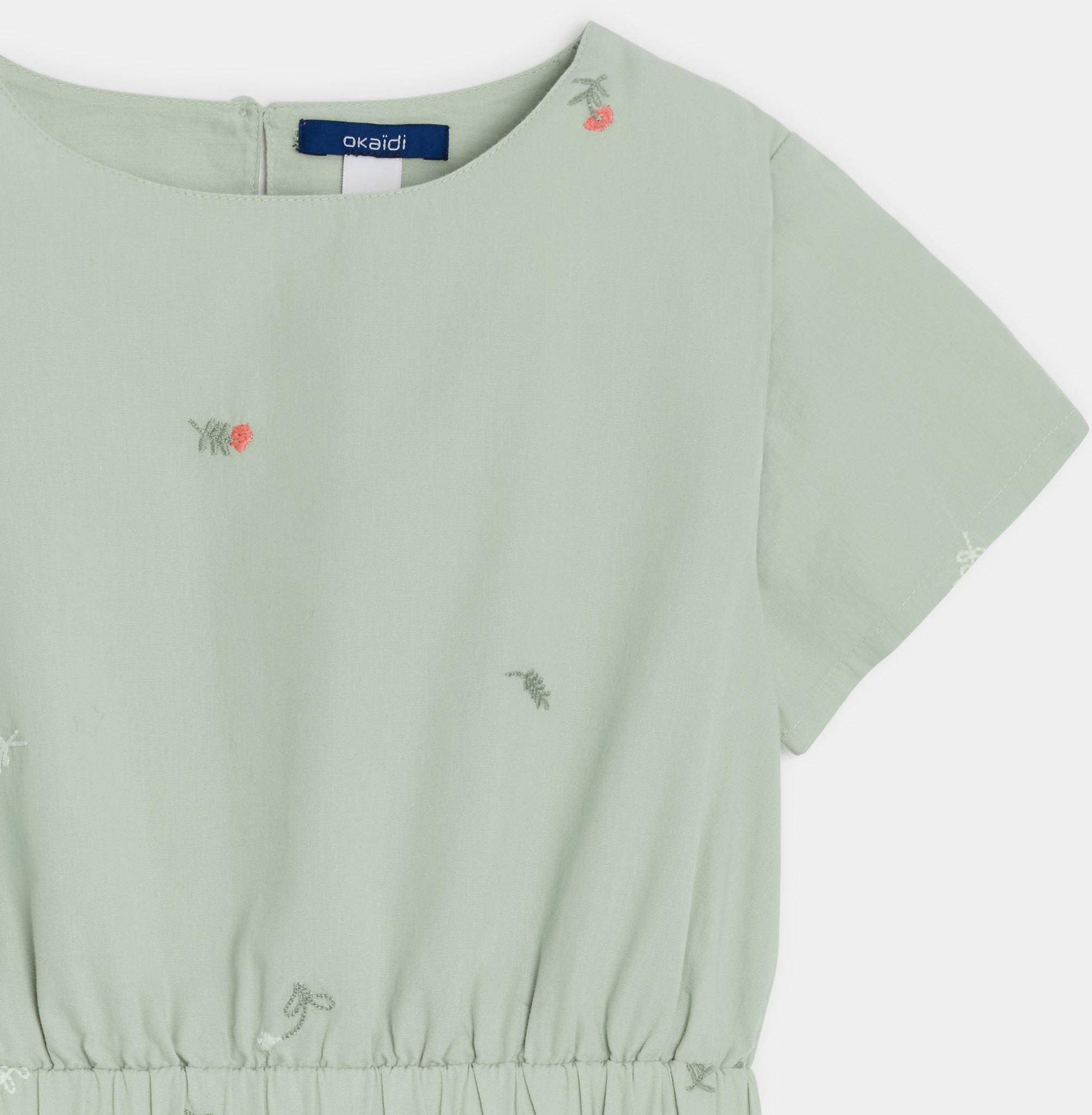 Robe brodée fleurs vert fille