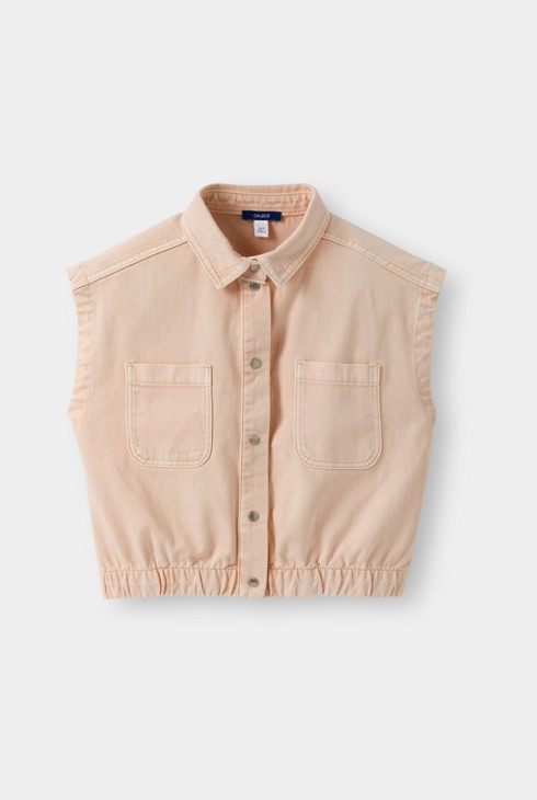 Veste denim sans manches rose fille