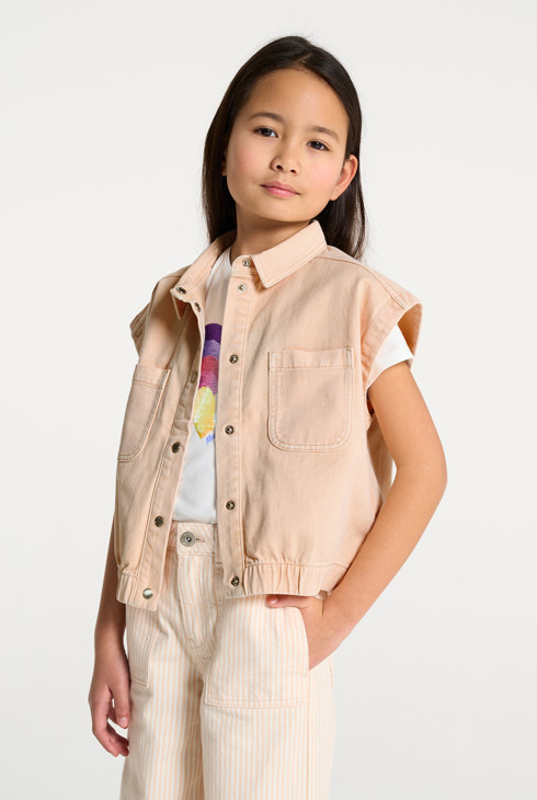 Veste denim sans manches rose fille 1