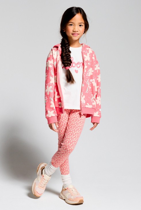 Legging rose à motif fleuri Fille 1