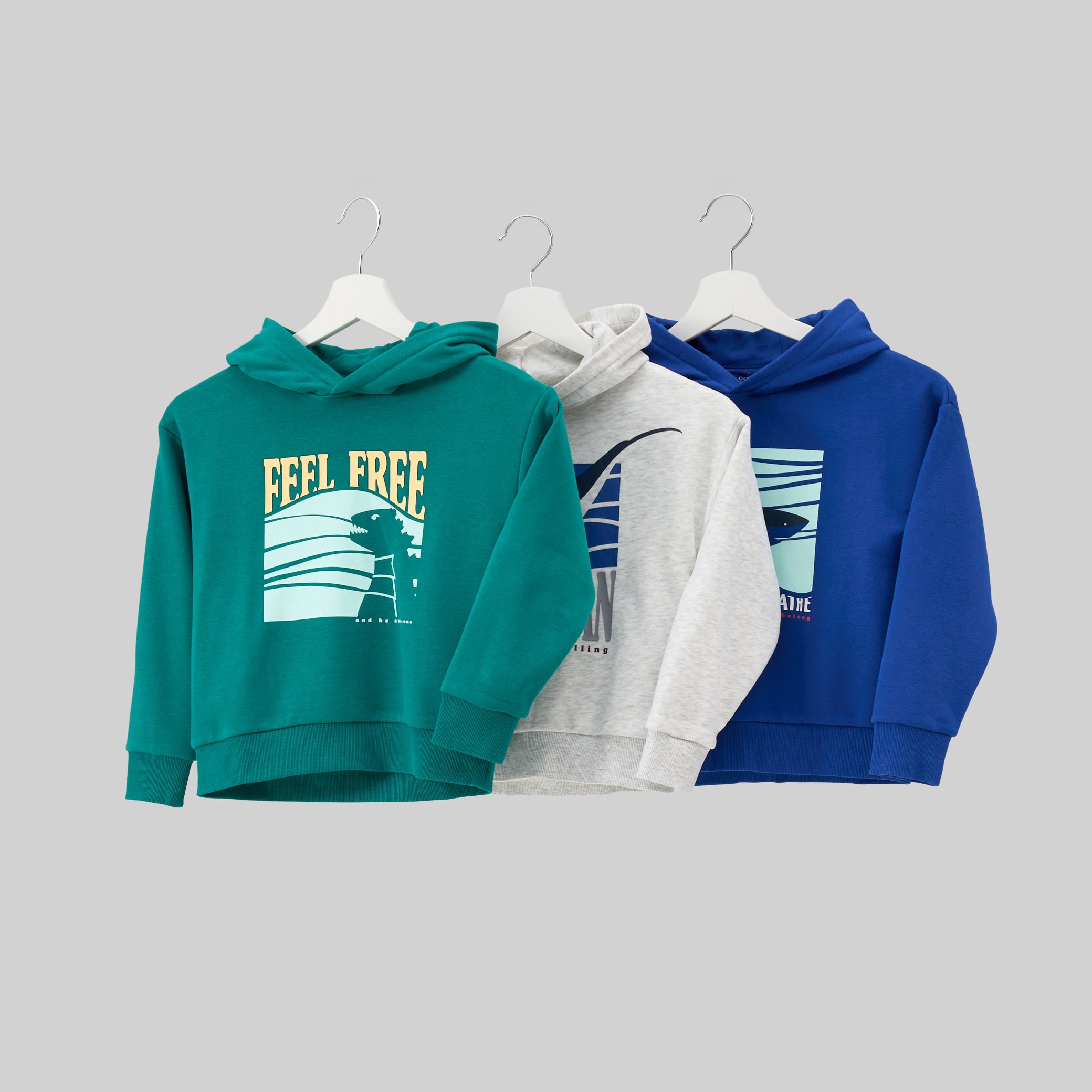 Sweat à capuche molleton vert garçon - Ecru chiné