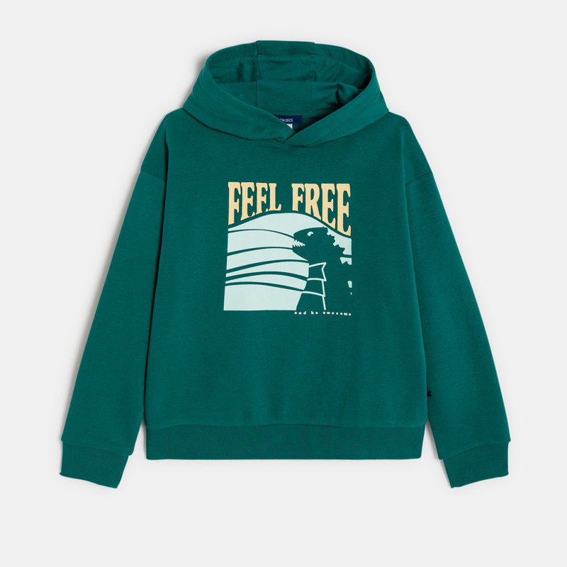Grünes Sweatshirt aus Molton mit Kapuze Junge
