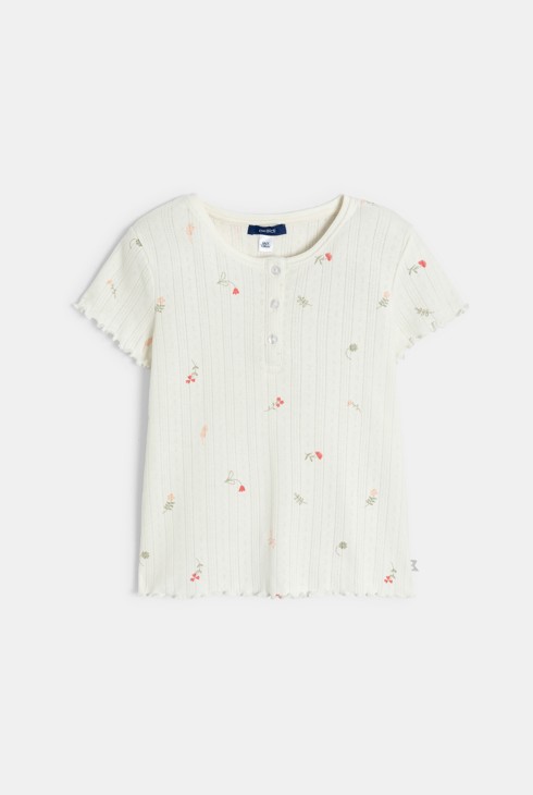 T-shirt en pointelle blanc à motif fleuri Fille 2