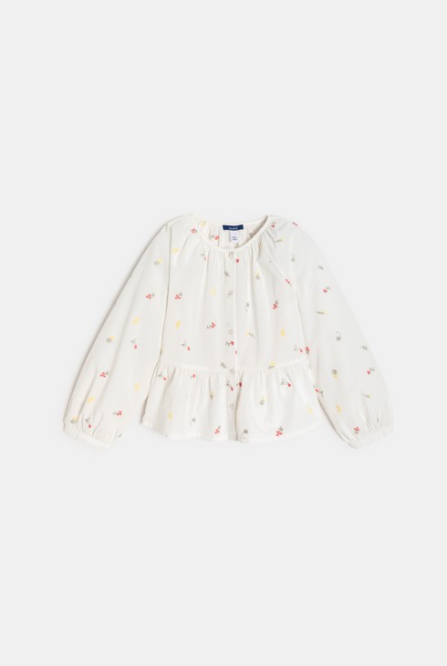 Bluse mit Blumenstickerei weiß Mädchen 2