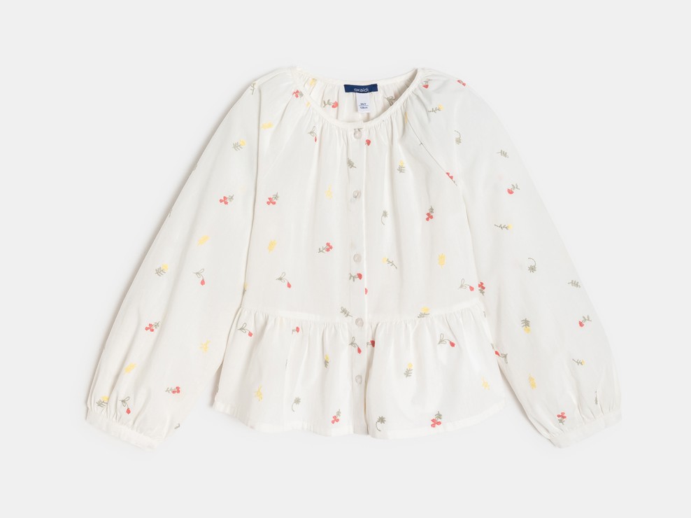 Witte blouse met geborduurde bloemen voor meisjes 2