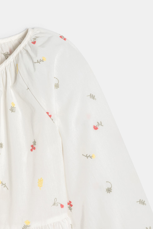 Chemisier brodé fleurs blanc fille