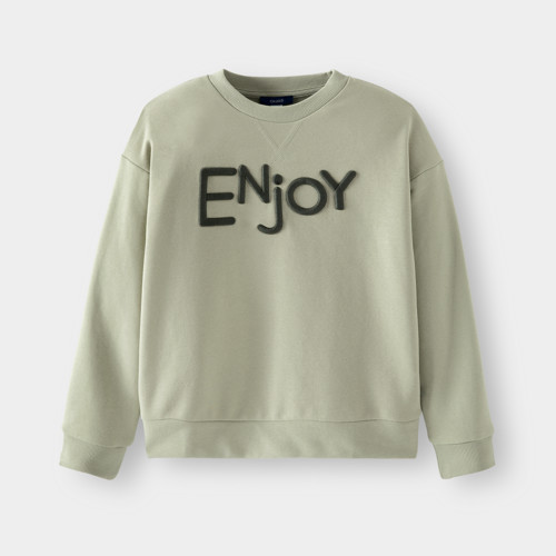 Sweat Molleton Brodé Vert Garçon - Vert Sauge - 4A - OKAIDI