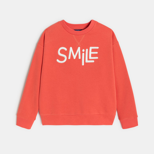 Sweat Molleton Brodé Rouge Garçon - Rouge Corail - 5A - OKAIDI