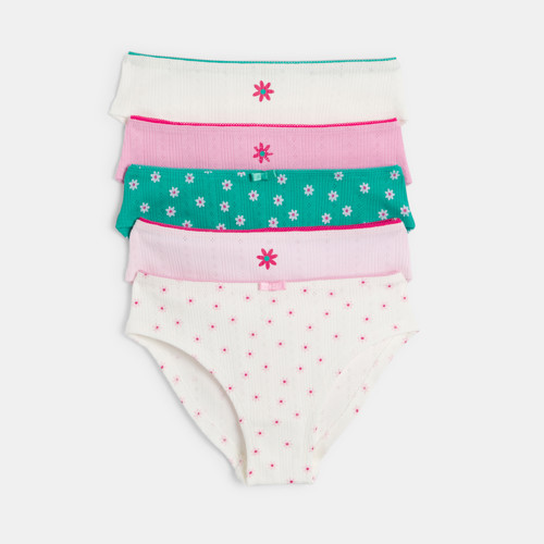 Culottes Pointelle Fleuries Fille (lot De 5) - Imprimé Rose - 14A - OKAIDI
