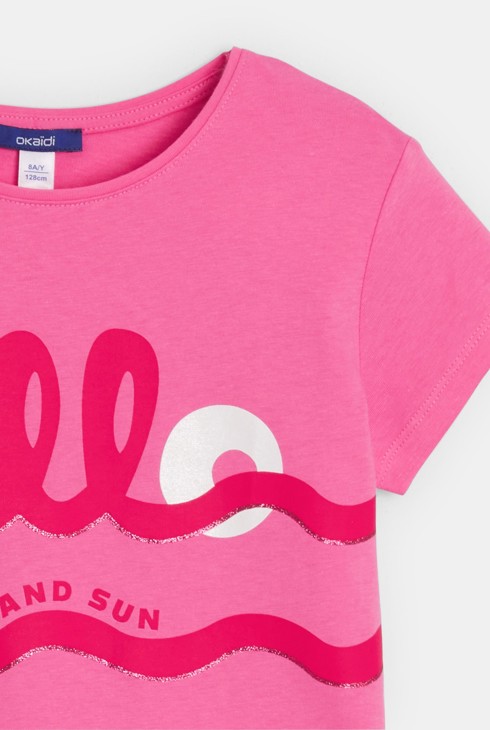 T-shirt rose à message Fille 2