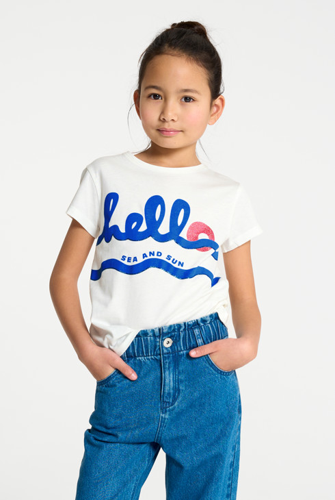 T-shirt blanc à message Fille 1